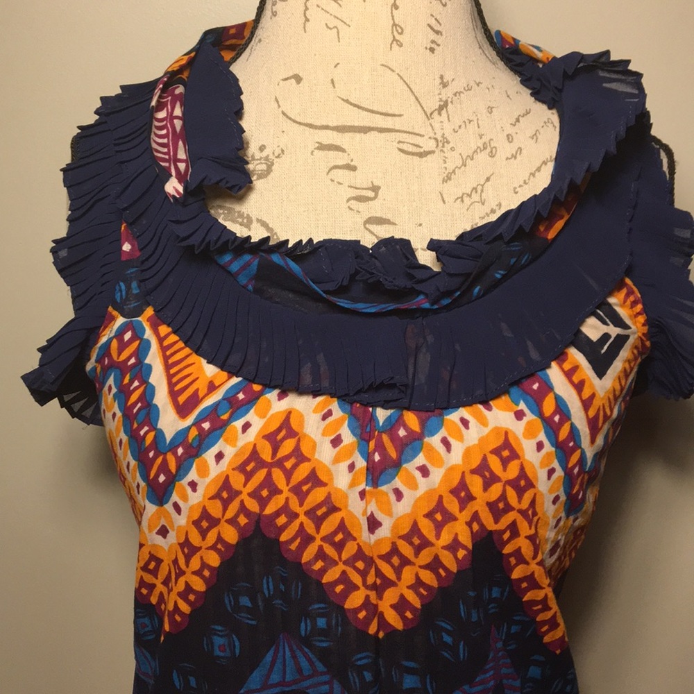 NWOT Akira beautiful batik print ruffle blouse M